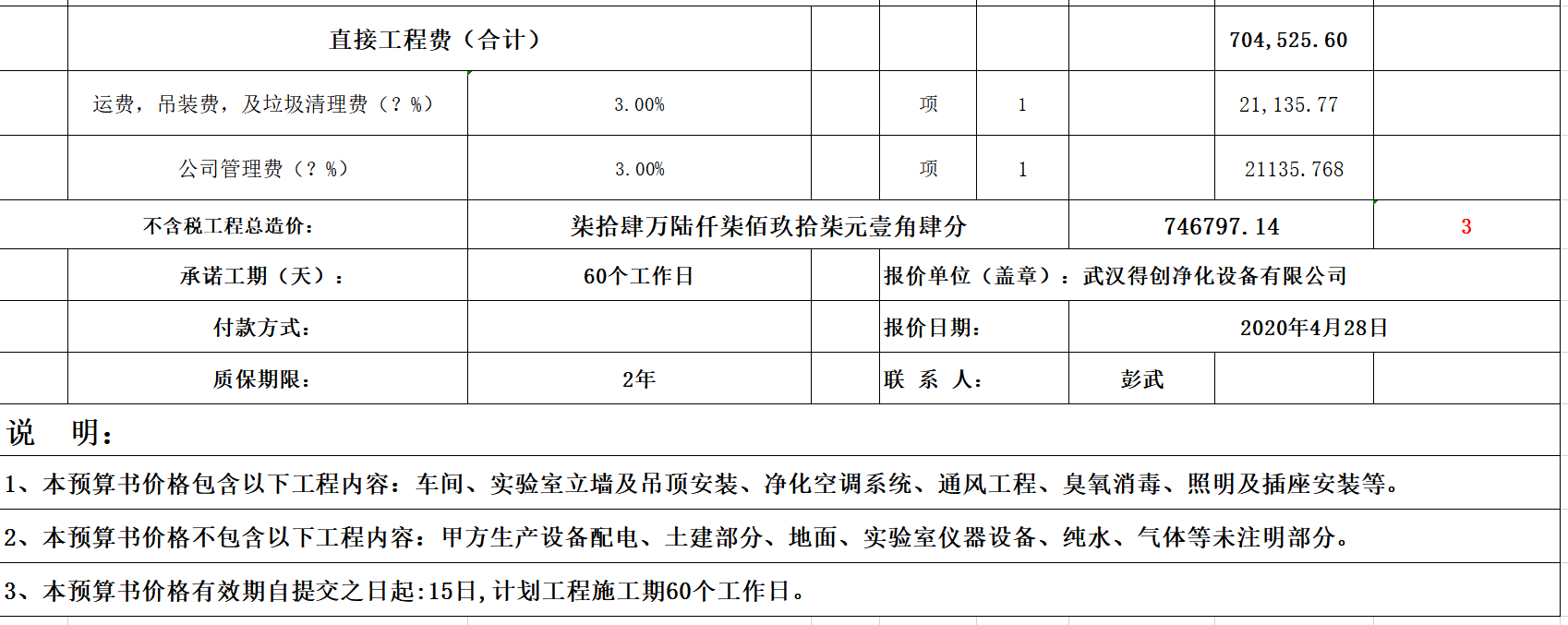 工程造價(jià)匯總清單